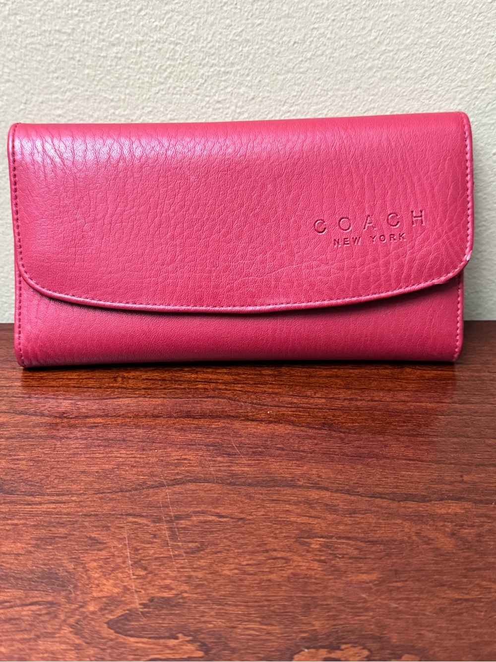 COACH Pink Pebbled Leather Slim Envelope Wallet Bifold Clutch
